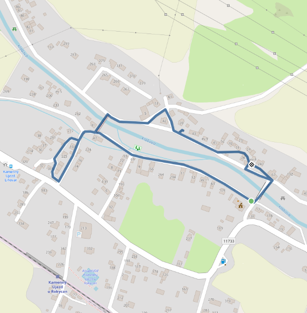 Mapa dětského závodu 1,5 km - Kamenný Újezd u Rokycan| Sokolský běh republiky