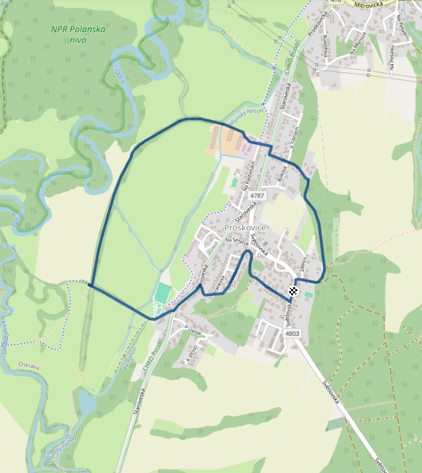 Mapa závodu 4,5 km - Ostrava| Sokolský běh republiky